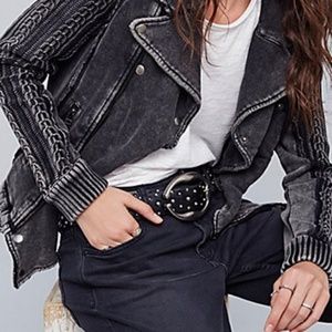 Free People Sweater Moto Jacket Cable Knit